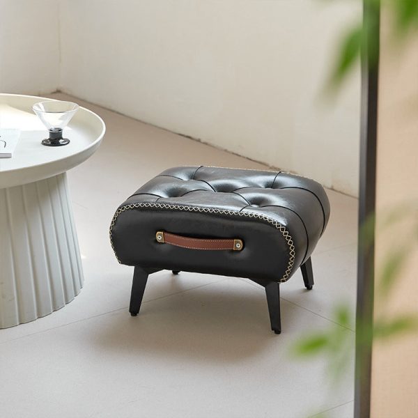 Modern Luxury Square Tufted Faux Leather Upholstered Portable Footstool For Living Room - Image 3