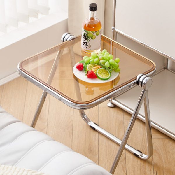 Contemporary Simplicity Square Acrylic Metal Frame Foldable End Table For Living Room - Image 9