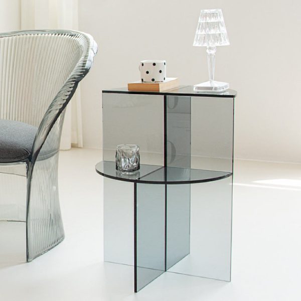 Contemporary Scandinavian Acrylic Semicircle End Table 2-Tier For Living Room - Image 10