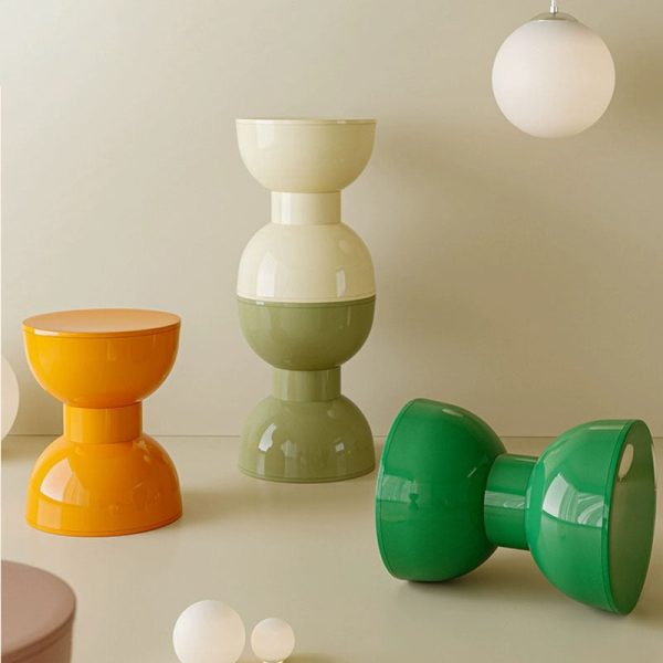 Contemporary Scandinavian Macaron Hourglass Shape Plastic Footstool For Entryways - Image 11