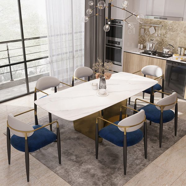 Contemporary Nordic Square Half Round Velvet Leather Iron Dining Chair Backrest Armrest For Dining Room - Image 9