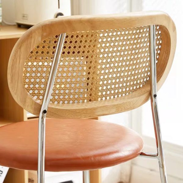 Contemporary Vintage Round Rectangular Solid Wood Metal Leather Dining Chair Backrest For Dining Room - Image 6