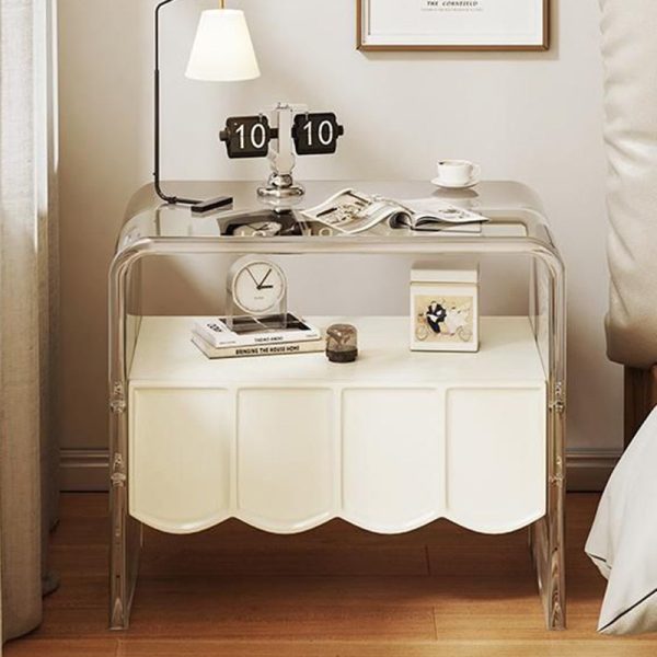 Modern Simplicity Rectangular Tabletop Acrylic Solid Wood Nightstand 1-Drawer For Bedroom - Image 18