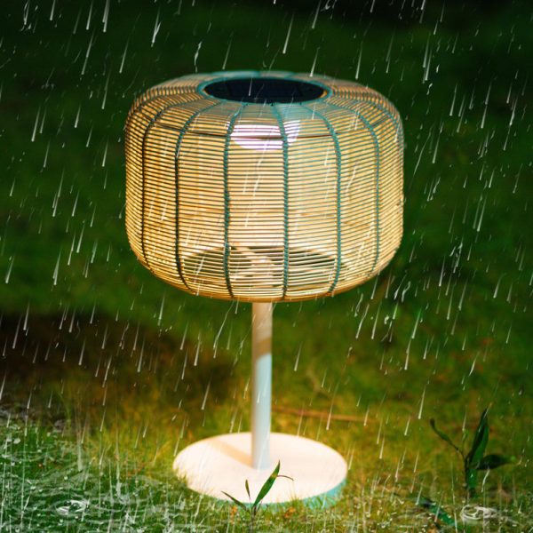 Contemporary Retro Solar Waterproof Weaving Rattan Metal Cylinder LED Landscape Lighting Outdoor Light For Outdoor Patio - Image 6