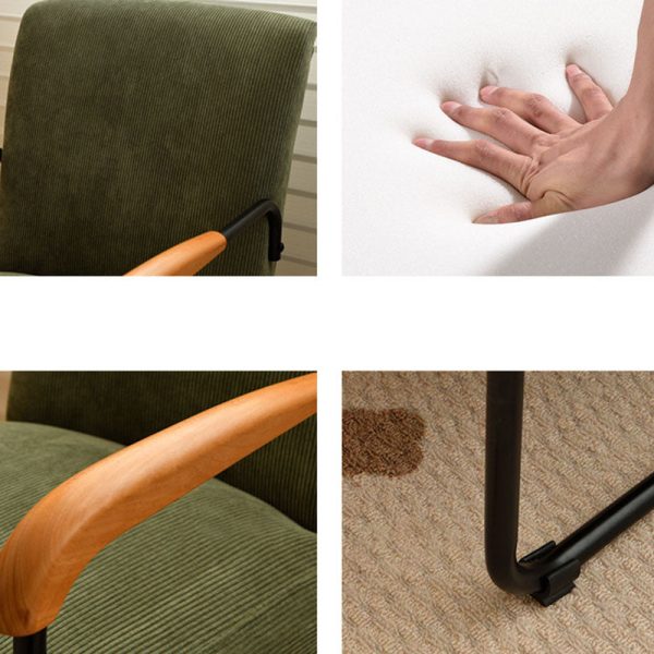 Contemporary Scandinavian Square Cushion Corduroy Solid Wood Carbon Steel Accent Chair Backrest Armrest For Living Room - Image 10