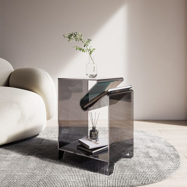 Modern Minimalist Square Acrylic End Table Two Tiers For Living Room - Image 2