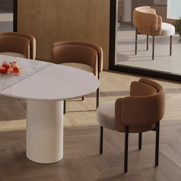 Contemporary Luxury Fabric Upholstered Metal Legs Dining Chair Backrest For Dining Room - Image 2