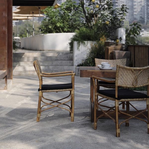 Traditional Farmhouse Weaving Rattan Square Dining Chair Backrest Armrest For Living Room - Image 13