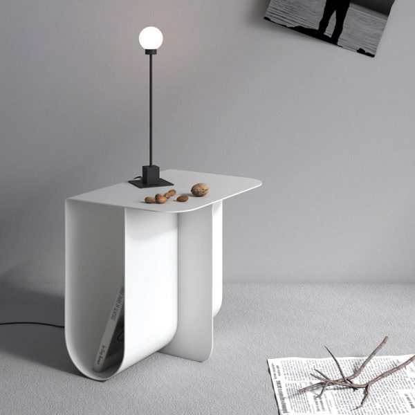 Modern Minimalist Round Rectangular T Shape Iron Stainless Steel End Table 1-Storage For Bedroom - Image 3