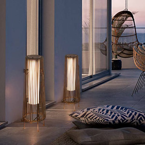 Modern Shabby Chic Solar Round Trapezoidal Iron Rattan Wicker LED Outdoor Light For Outdoor Patio - Image 8
