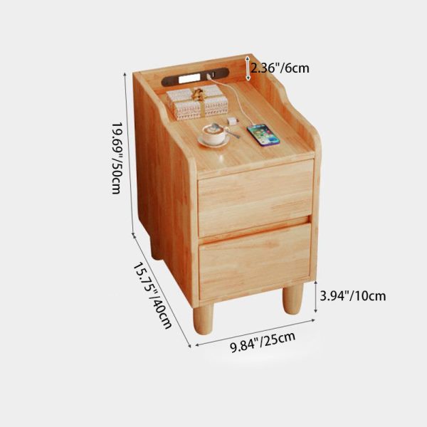 Modern Minimalist Rectangular Rubber Wood Nightstand 2-Drawer Sensor Light USB Charging For Bedroom - Image 4