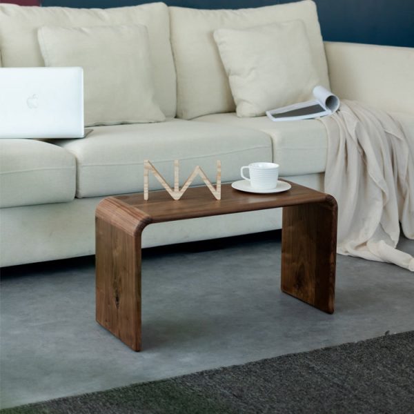 Contemporary Nordic Rectangular Square C Shape Wood Walnut End Table Embedded For Living Room - Image 11