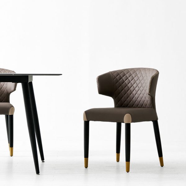 Modern Minimalist Microfiber Skin Wood Carbon Steel Sponge Square Arc Dining Chair Backrest For Dining Room - Image 12