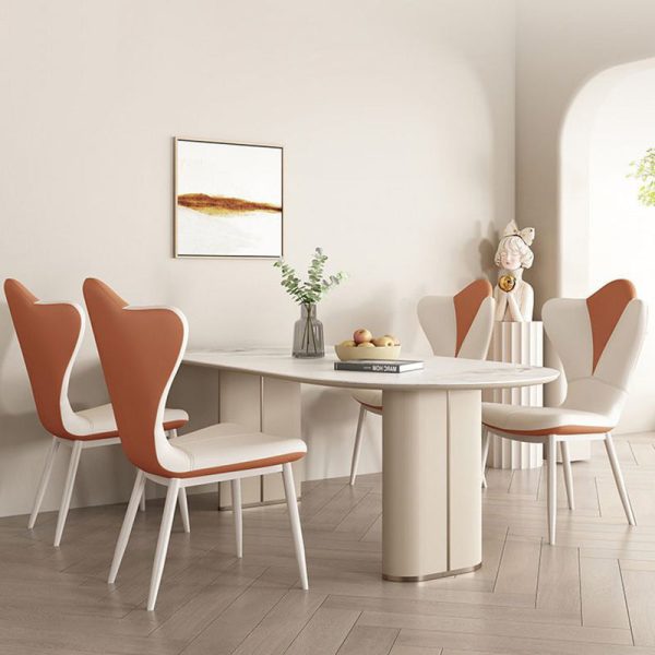 Contemporary Nordic Rectangular Shape Backrest PU Leather Carbon Steel Dining Chair For Living Room - Image 11