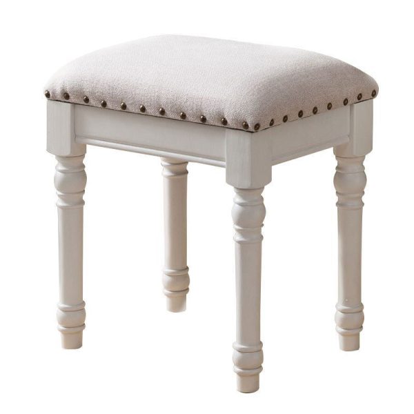 Contemporary Scandinavian Square Linen Leather Solid Wood Vanity Stool Backless Armless For Bedroom - Image 16