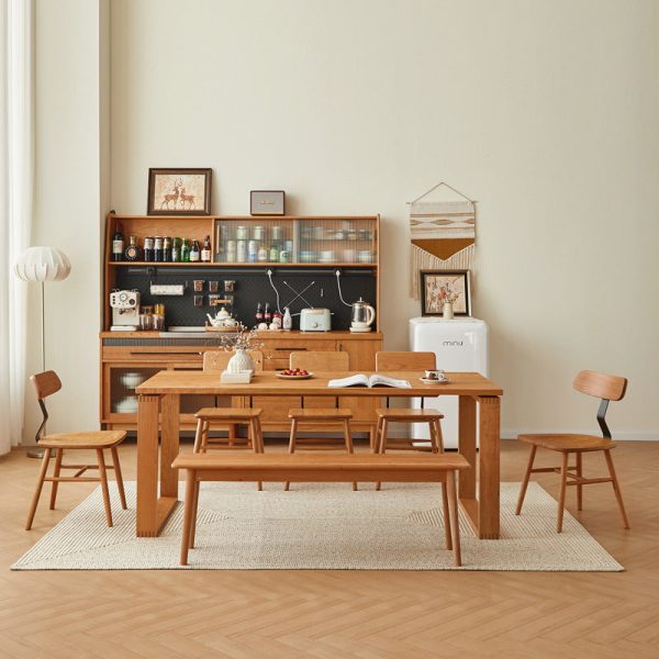 Contemporary Nordic Cherry Wood Iron Curved Square Dining Chair Backrest For Dining Room - Image 11