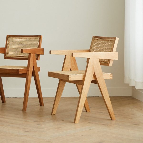 Modern Minimalist Square Solid Wood Rattan Dining Chair Four Legs Backrest Armrest For Dining Room - Image 11