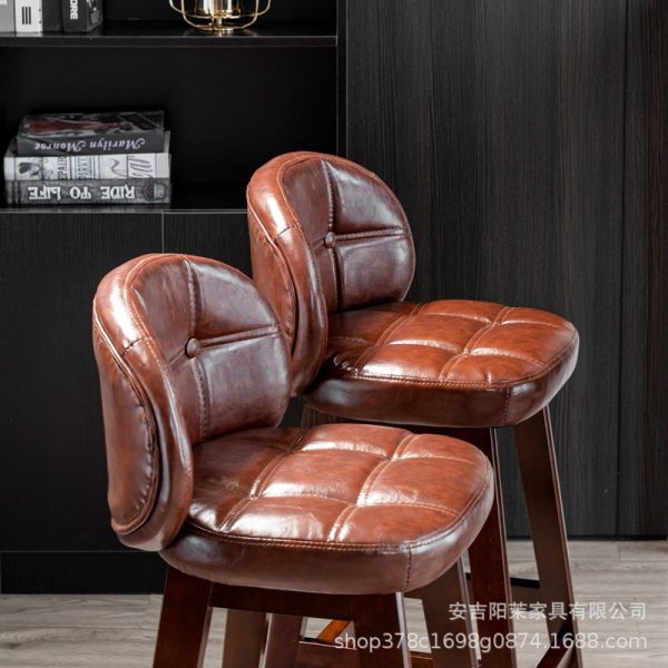 Modern Minimalist Square Wood Leather Foam Bar Stool With Four Legs Backrest For Dining Room - Image 10