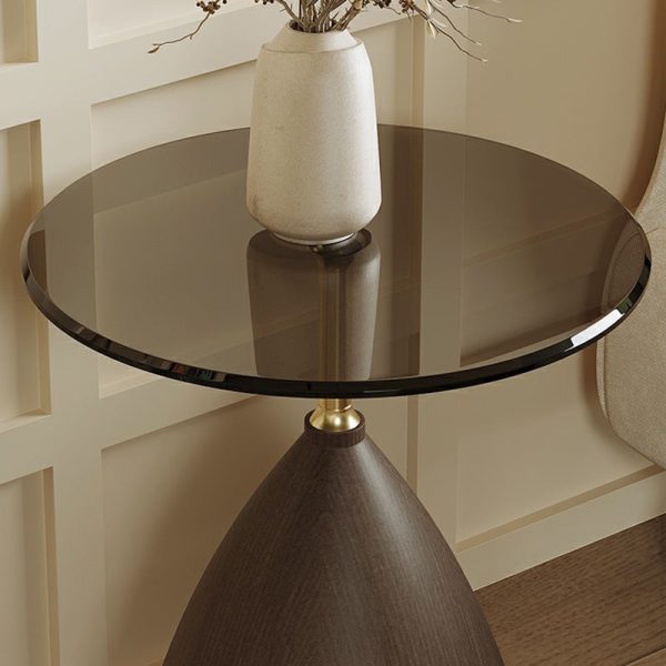 Modern Minimalist Round Cone Base Glass Carbon Steel End Table For Living Room - Image 7