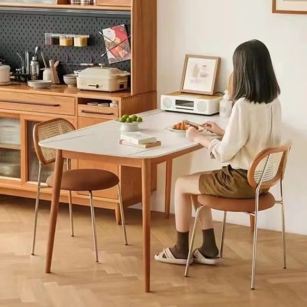 Contemporary Vintage Round Rectangular Solid Wood Metal Leather Dining Chair Backrest For Dining Room - Image 15