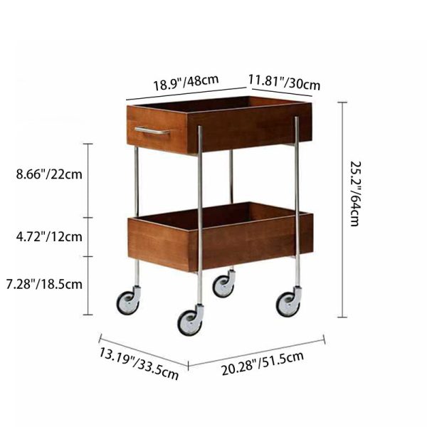 Contemporary Retro Rectangular Wood Stainless Steel Side Table 2-Tier Movable For Living Room - Image 4