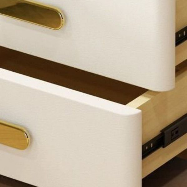 Contemporary Luxury Rectangular Rock Slab Solid Wood Leather Nightstand 2-Drawer For Bedroom - Image 5