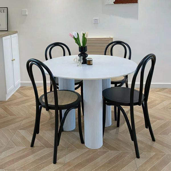 Traditional Chinese Round Wood Rattan Dining Chair Four Legs Backrest For Dining Room - Image 2