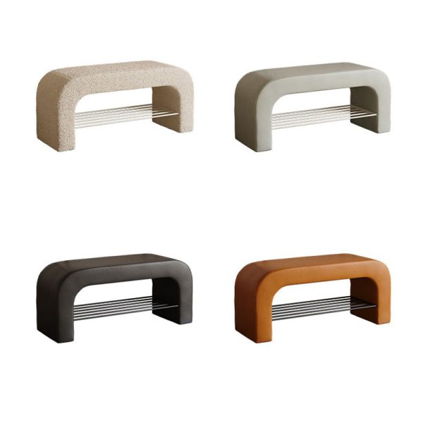 Modern Minimalist Long Rectangle Lambswool PU Leather Iron Storage Bench 1-Shelf For Entryways - Image 23