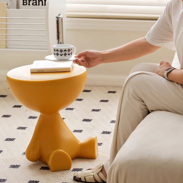 Contemporary Scandinavian Round PE Cartoon Bear Base End Table For Living Room - Image 16
