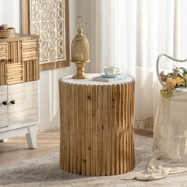 Traditional Vintage Cylindrical Vertical Wood Medium Density Fibreboard End Table For Living Room - Image 8