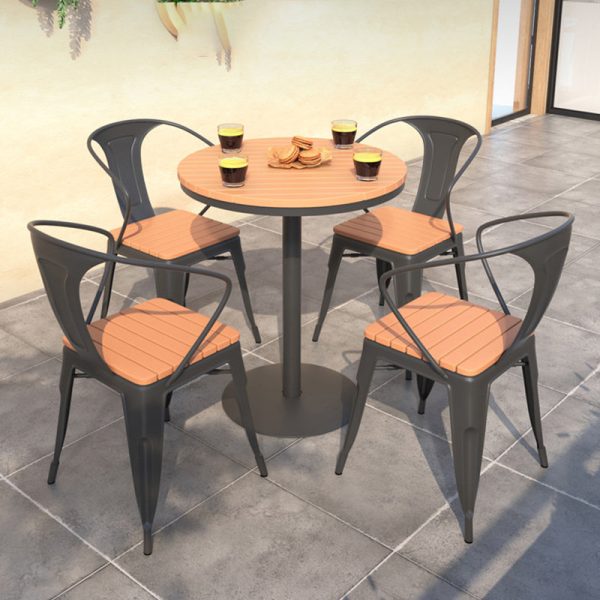 Contemporary Nordic Plastic Wood Iron Square Outdoor Dining Chair Backrest Stackable For Patio - Image 10