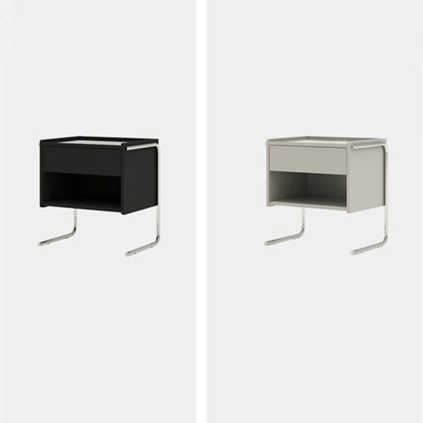 Contemporary Scandinavian Rectangular Solid Wood Stainless Steel Glass Nightstand 1-Drawer For Bedroom - Image 11