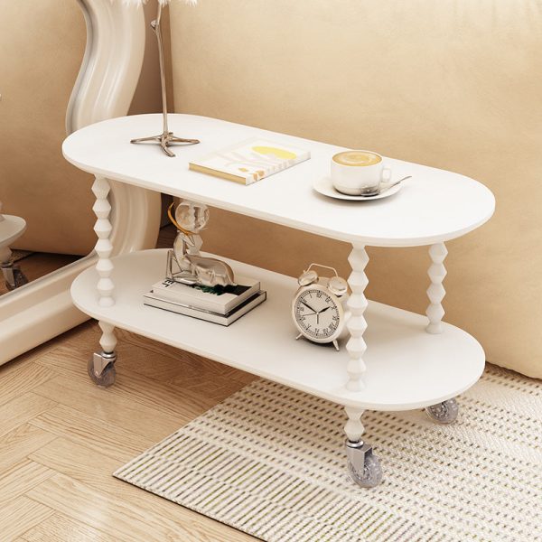 Traditional Vintage Oval Tabletop Solid Wood Panel Plastic Side Table 2-Tier For Living Room - Image 12