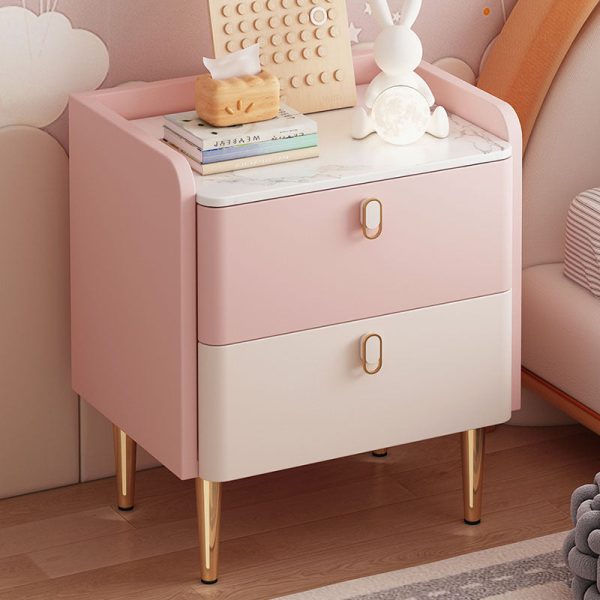 Modern Luxury Rectangular Tabletop Solid Wood Rock Slab Microfiber Leather Nightstand 2-Drawer For Bedroom - Image 3