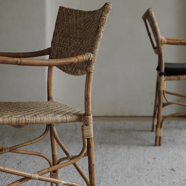 Traditional Farmhouse Weaving Rattan Square Dining Chair Backrest Armrest For Living Room - Image 6
