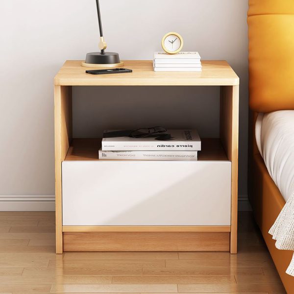 Modern Minimalist Square Table Top High Density Panel Nightstand 1-Drawer For Bedroom - Image 12