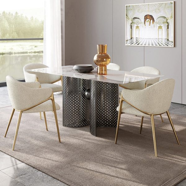 Contemporary Luxury Round Lambswool Stainless Steel Legs Dining Chair Backrest Armrest For Dining Room - Image 11