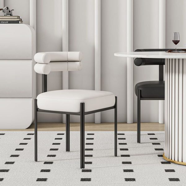 Contemporary Creative Half Arc Square Leather Metal Dining Chair Backrest Armless For Dining Room - Image 11