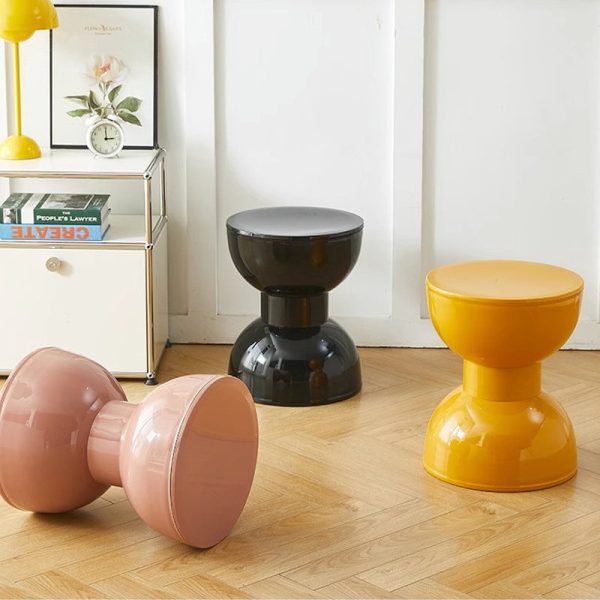 Contemporary Scandinavian Round Hourglass Shape Plastic Footstool Backless Armless For Entryways - Image 9