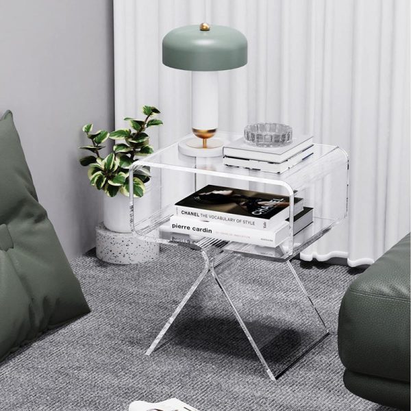 Modern Minimalist Rectangular Acrylic End Table 2-Tier For Living Room - Image 11
