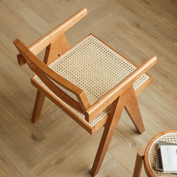 Modern Minimalist Square Solid Wood Rattan Dining Chair Four Legs Backrest Armrest For Dining Room - Image 6