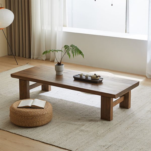 Traditional Japanese Rectangular Tabletop Solid Wood Coffee Table 4-Leg For Living Room - Image 15