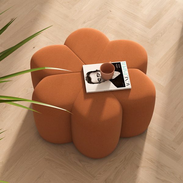 Contemporary Nordic Plum Blossom Shape Fabric Velvet Footstool For Living Room - Image 6