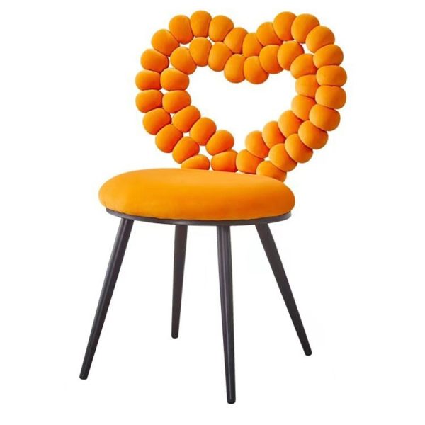 Contemporary Scandinavian Velvet Sponge Metal Heart Ball Round Vanity Stool Backrest For Bedroom - Image 19