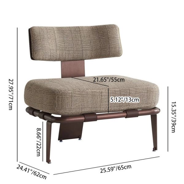 Modern Luxury Rectangular Cushion Cotton Linen Saddle Leather Stainless Steel Accent Chair Backrest For Living Room - Image 4