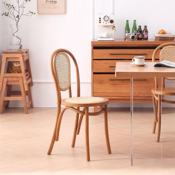 Traditional Vintage Round Rattan Woven Wooden Dining Chair Backrest For Dining Room - Image 15