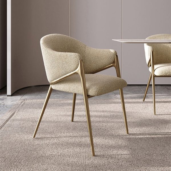 Contemporary Luxury Round Lambswool Stainless Steel Legs Dining Chair Backrest Armrest For Dining Room - Image 3