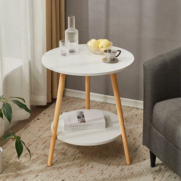 Modern Simplicity Round Wood Grain Board Top End Table 2-Tier For Living Room - Image 11