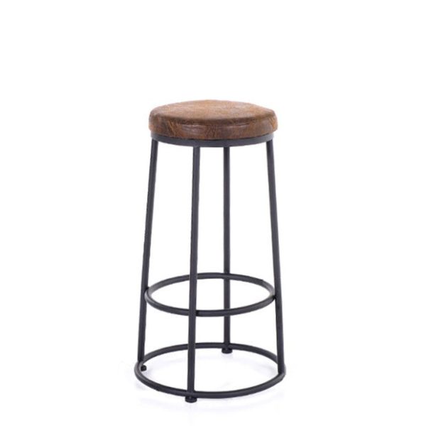 Contemporary Industrial Round Solid Wood Iron Frame Bar Stool Backless Footrest For Dining Room - Image 14