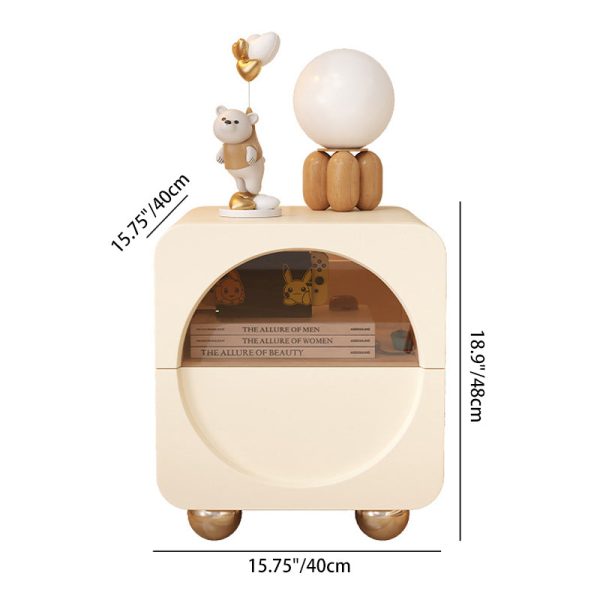 Modern Minimalist Round Corner Rectangular Density Panel Solid Wood Glass Stainless Steel Nightstand 2-Drawer For Bedroom - Image 6